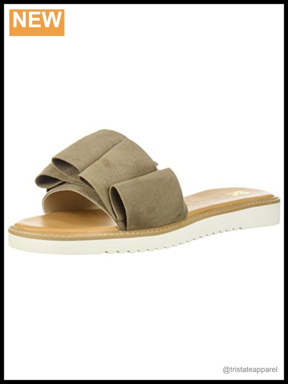 Fun for All Ages Faux Leather Slide Sandals Ruffle Detail Slip On